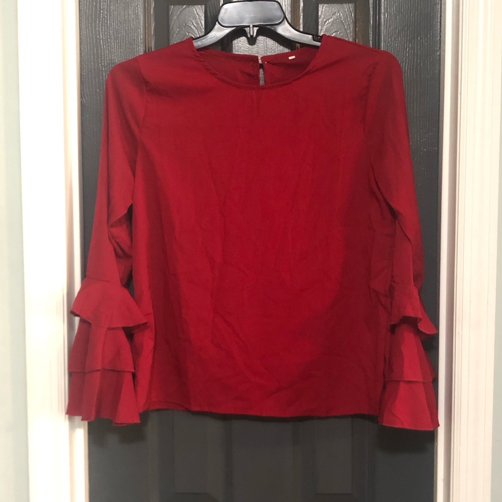 EUC! Tiered Bell Sleeve Ruby Top